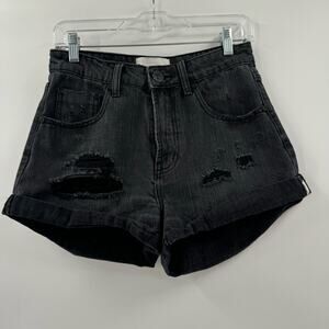 One Teaspoon Black High waist Bandits Distressed Shorts